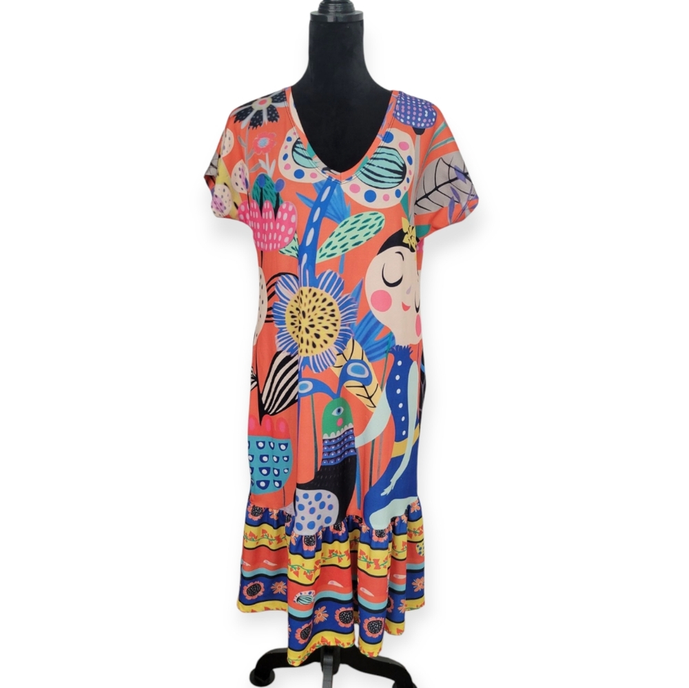 Mix Virage Swing Short Sleeve Dress - Flower Whimsical Bold All Over Print
